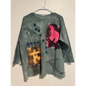 Sloop Jones Hand Painted Polar Bear Sweatshirt Green Cotton Art Top Medium USA